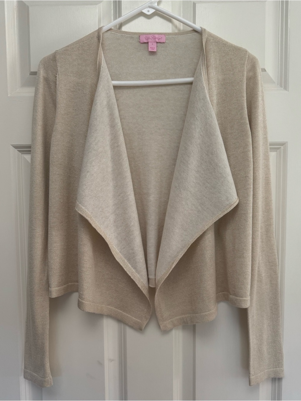 Lilly Pulitzer gold metallic lightweight open front draped cardigan women’s S